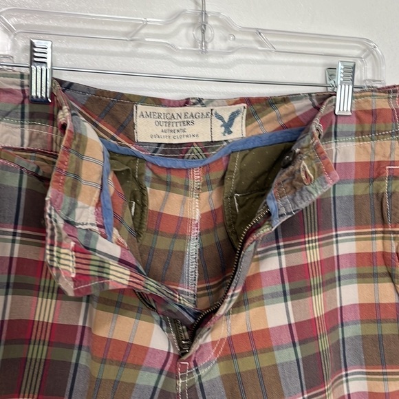 American‎ Eagle Madras Plaid Short Men's  Green & Tan 100% Cotton Inseam 10" - Picture 5 of 14